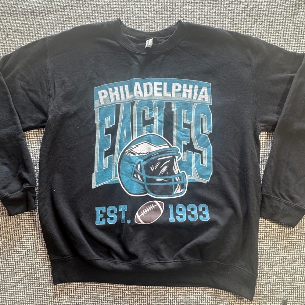 Philadelphia Eagles Sweatshirt Mens Large Black Graphic Crewneck Pullover